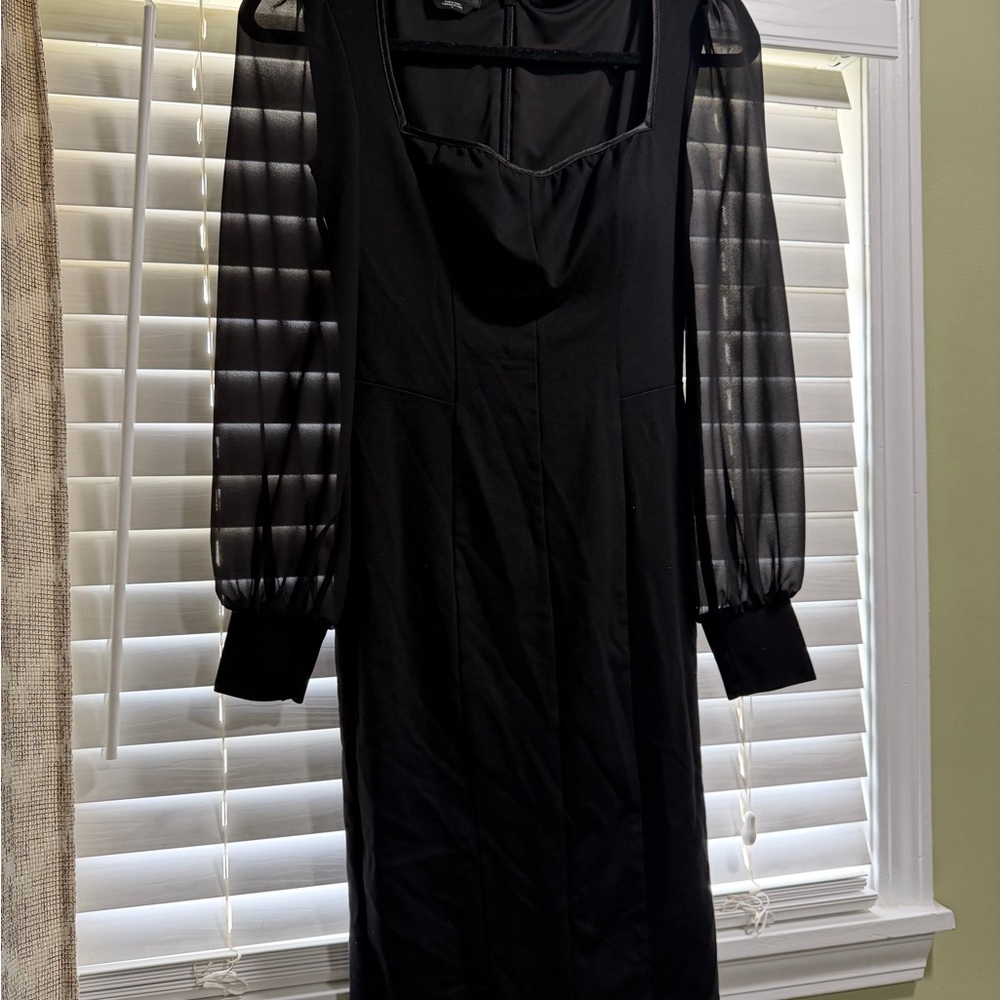 bebe Black Dress with Sheer Long Sleeves